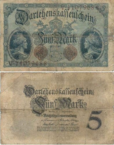 5 Mark Darlehenskassenschein 5. August 1914 