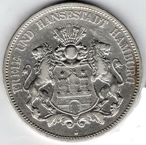 5 Mark Hamburg 1876 Silver Coin