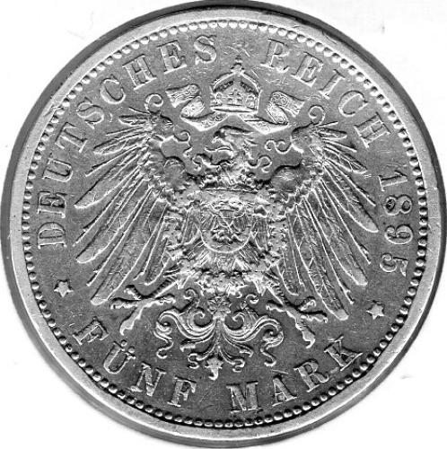 5 Mark Prussia 1895 Wilhelm II Silver Coin