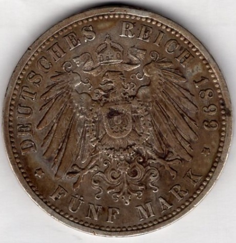 5 Marks Prussia 1899 Wilhelm II Silver Coin