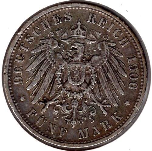 5 Mark PREUSSEN 1900 Kaiser Wilhelm II Silbermünze