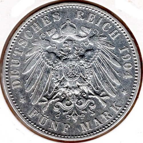 5 Mark PREUSSEN 1904 A Wilhelm II Silbermünze