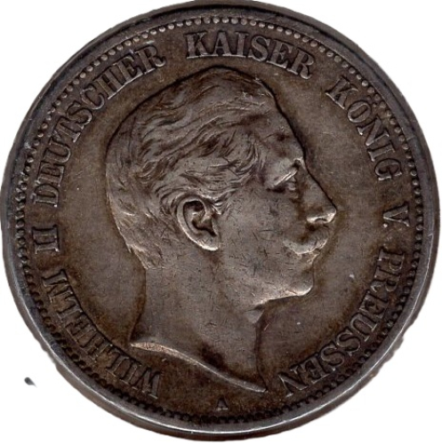 5 Mark PREUSSEN 1907 A Kaiser Wilhelm II Silbermünze 