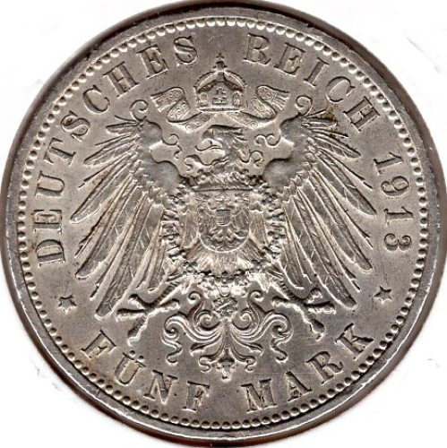 5 Mark PREUSSEN 1913 Büste in Uniform Silbermünze