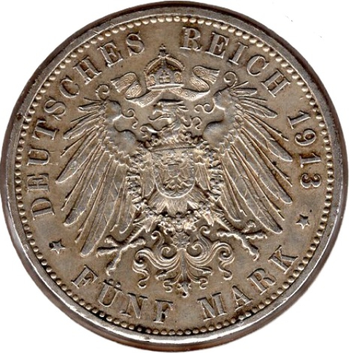 5 Mark PREUSSEN 1913 Büste in Uniform Silbermünze