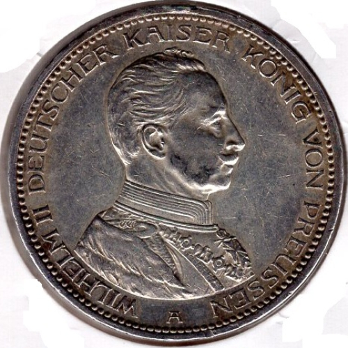 5 Mark Prussia 1914 Bust in Uniform Silver Coin