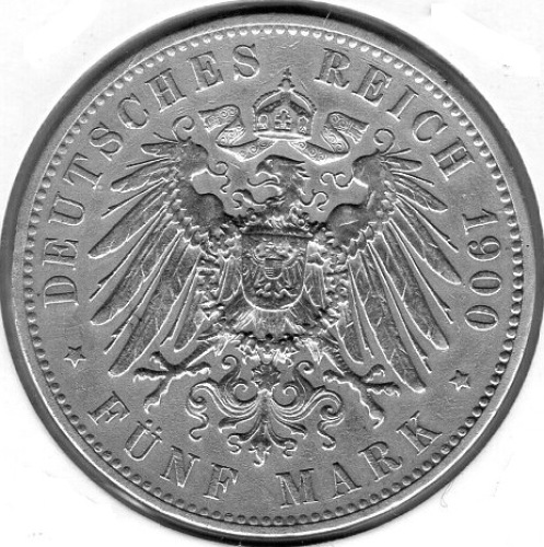 5 Mark Saxony 1900 King Albert Silver Coin