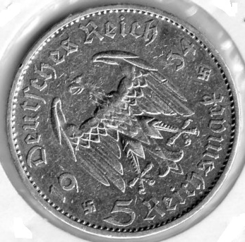 Jäger 356  - 5 Reichsmark 1934 A Garrison Church with Date Silver Coin German Empire