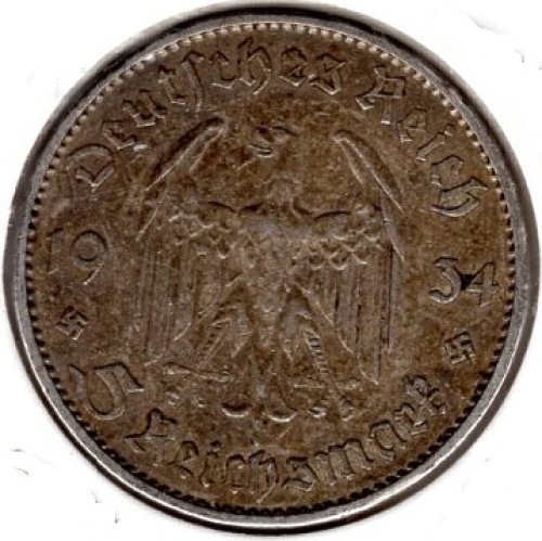 Jaeger 0356 - 5 Reichsmark 1934 J Garnisonskirche mit Datum Silbermünze Deutsches Reich