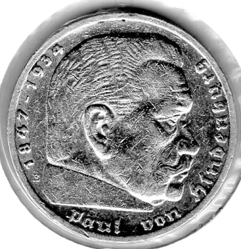 Jäger 0360 - 5 Reichsmark 1935 E Hindenburg Silbermünze