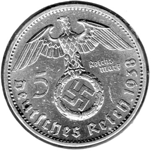 Jäger 0367 - 5 Reichsmark 1938 A Hindenburg Hakenkreuz Silbermünze
