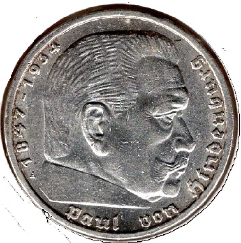 Jäger 0367 - 5 Reichsmark 1938 A Hindenburg Hakenkreuz Silbermünze