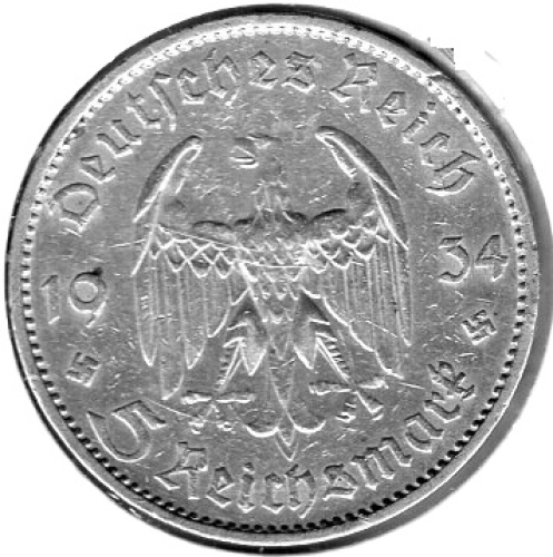 Jäger 0357 - 5 Reichsmark 1934 E Garnisonskirche Silbermünze