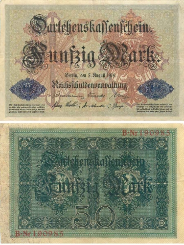 50 Mark Darlehenskassenschein 5. August 1914 