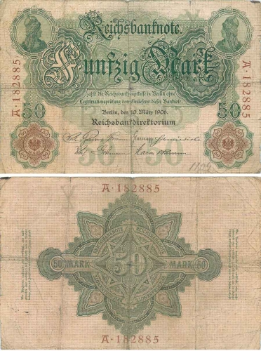 50 Mark Reichsbanknote March 10, 1906 RO25 DEU-22 ​​​​​​​Rosenberg 25