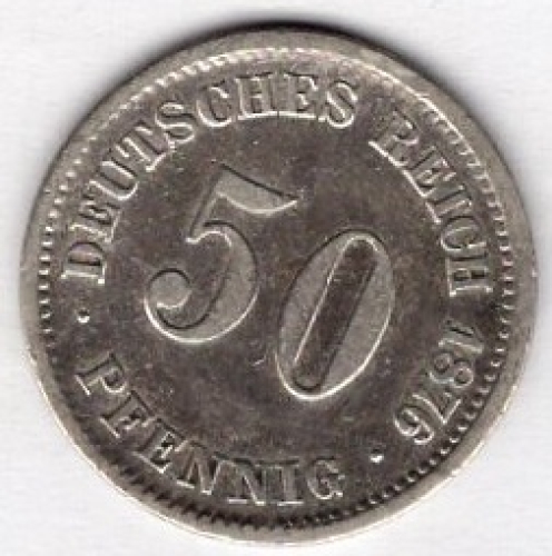 50 Pfennig 1876 D Deutsches Kaiserreich Silbermünze 