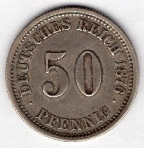 50 Pfennig 1876 F Deutsches Kaiserreich Silbermünze