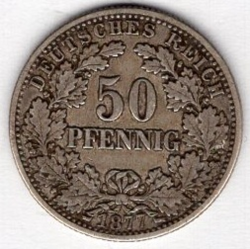 50 Pfennig 1877 F German Empire Silver Coin