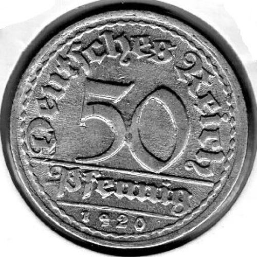 50 Pfennig 1920 D ​​Weimar Republic