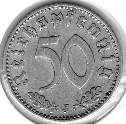 50 Reichspfennig 1939 J Third Reich with Swastika