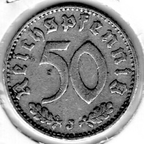 50 Reichspfennig 1940 J Third Reich with Swastika