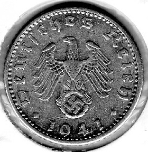 50 Reichspfennig 1941 D Third Reich with Swastika
