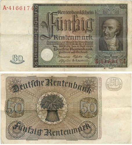Funfzig Rentenmark Rentenbankschein 6. Juli 1934 RO165 DEU-221 Rosenberg 165 DEU 221
