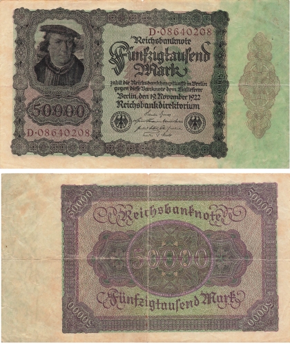 50000 Mark Reichsbanknote 19. November 1922 RO78 DEU-89
