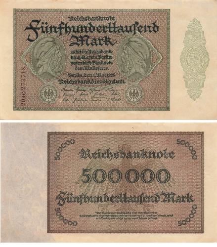 500000 Mark Reichsbanknote 1. Mai 1923 RO87f DEU-99f