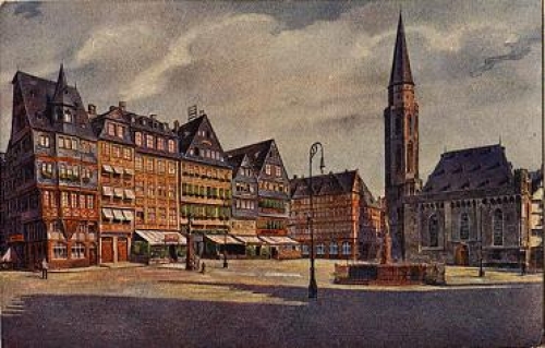 Frankfurt Main Roemerberg with St. Nikolaikirche artist card * ca. 1920