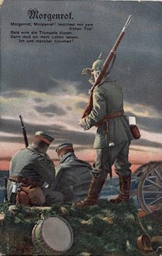German soldiers "Morgenrot" WWI serial card o April 25, 1915