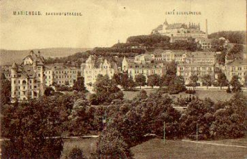 Marienbad, Bahnhofstraße mit Cafe Egerländer * ca. 1930