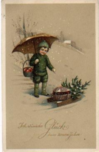 New Year children with sledge o circa 1910