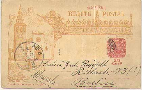 Madeira Ganzsache 10 Reis o 13.10.1898 Zusatzfrankatur abgelößt