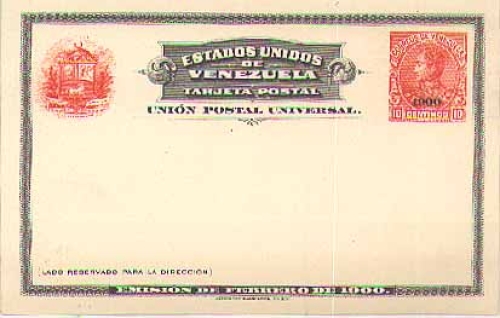 Venezuela postal stationary 10 centimos with overprint 1900
