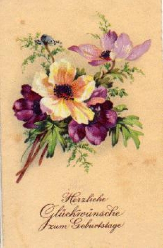 flowers violet bouquet birthday card br. circa 1920