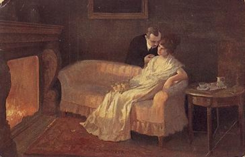 Schneider E. Künstlerkarte "Am Kamin" o 26.7.1918