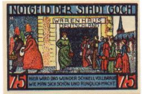 47574 Goch Städtenotgeld Nr. 5 75 Pfennige  1921