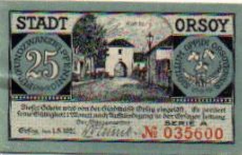 47495 Orsoy city emergency money 25 Pfennig Kuhtor 1921