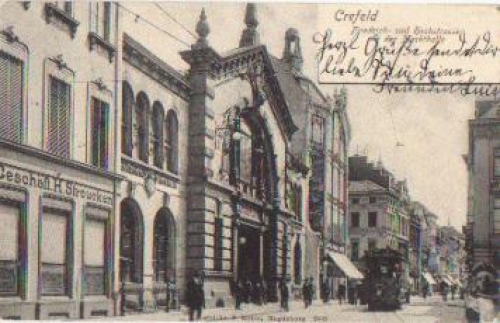 Crefeld, Friedrichstrasse Hochstrasse with market hall, tram o 6.4.1903