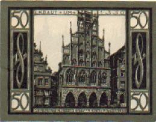 48147 Muenster city emergency money worth 50 pfennigs town hall 1921
