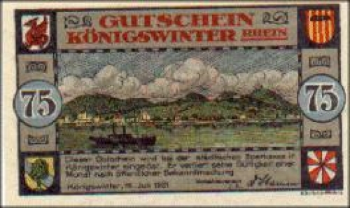53639 Königswinter Städtenotgeld 75 Pfennige 1921