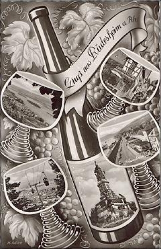 65385 Ruedesheim wine bottle wine glass * approx. 1950
