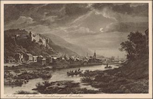Heidelberg from Ziegelhauser Landstrasse by moonlight on March 10, 1927