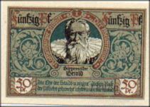 91541 Rothenburg Tauber city emergency money 50 Pfennig Mayor Bezold 1921