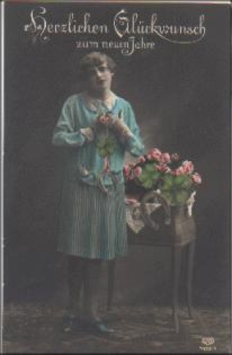 Women's birthday card clover horseshoe series no. 7456/1, o ca. 1920