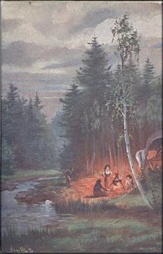 Zigeunerlager Kuenstlerkarte B. Klimes o 4.9.1917