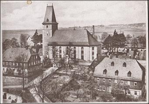 09353 Oberlungwitz St. Martinskirche mit Pfarrhäuser * ca. 1940
