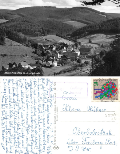 59909 Gellinghausen country postmark o 03/17/1965 on postcard Gellinghausen