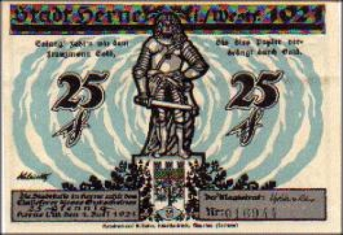 Herne city emergency money worth 25 pfennigs 1921